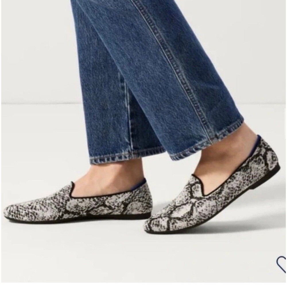 Rothy’s The Almond Toe Loafer Python Black White Grey Size 8 1/2 EUC